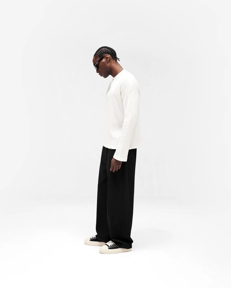 Initial Henley Waffle Long Sleeve T-Shirt - Flat White