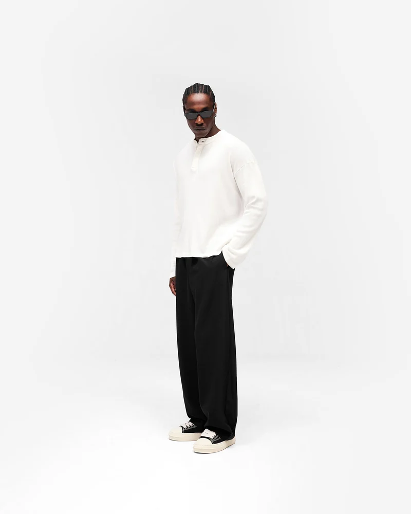 Initial Henley Waffle Long Sleeve T-Shirt - Flat White