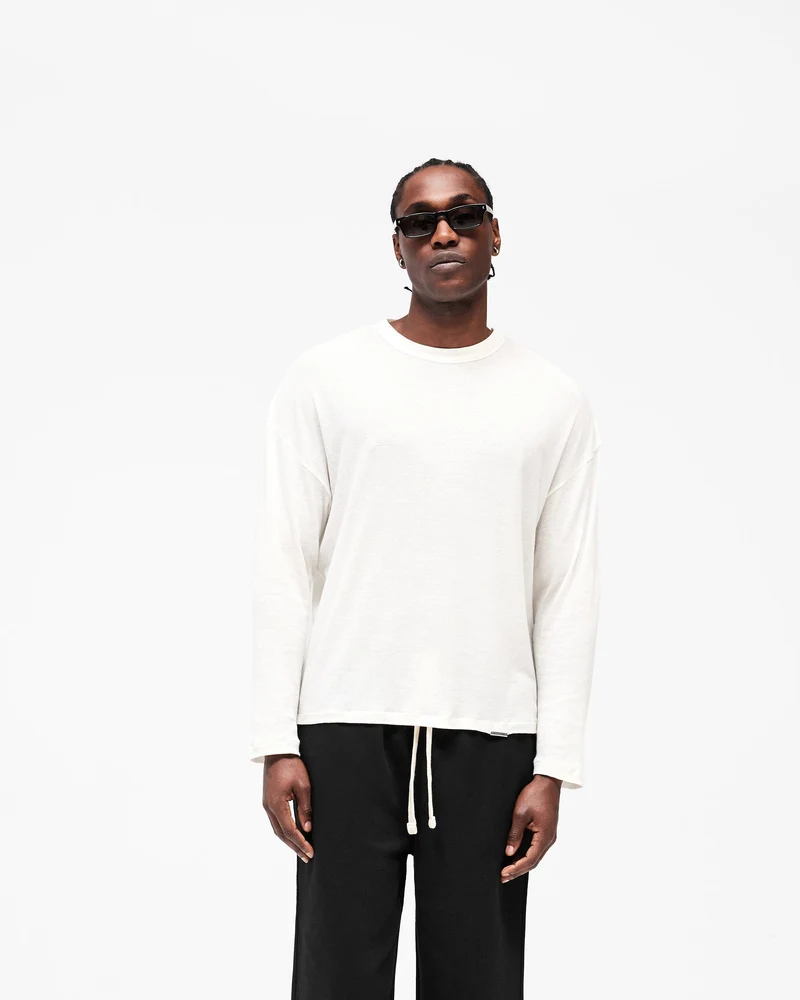 Initial Sheer Rib Long Sleeve T-Shirt - Flat White