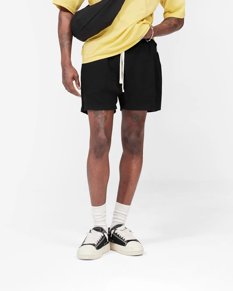 Initial Waffle Shorts - Jet Black
