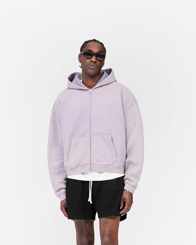 Initial Boxy Zip Through Hoodie - Mist