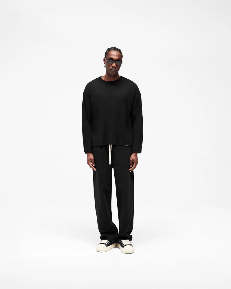 Initial Sheer Rib Long Sleeve T-Shirt - Jet Black