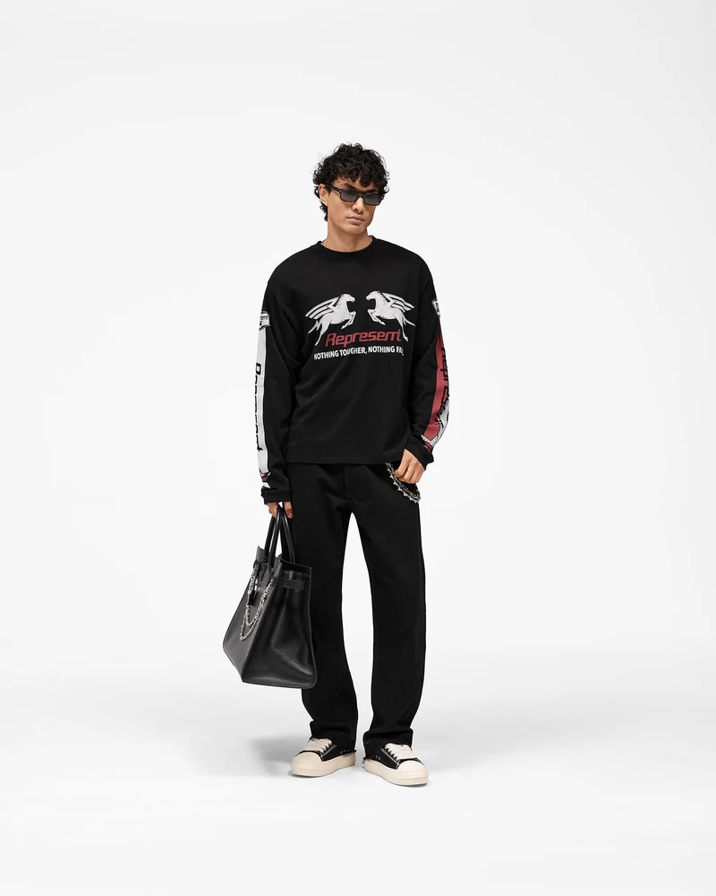 Mesh Pegasus Long Sleeve T-Shirt - Jet Black