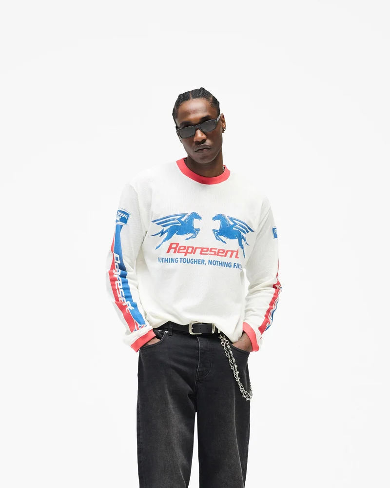 Mesh Pegasus Long Sleeve T-Shirt - Flat White