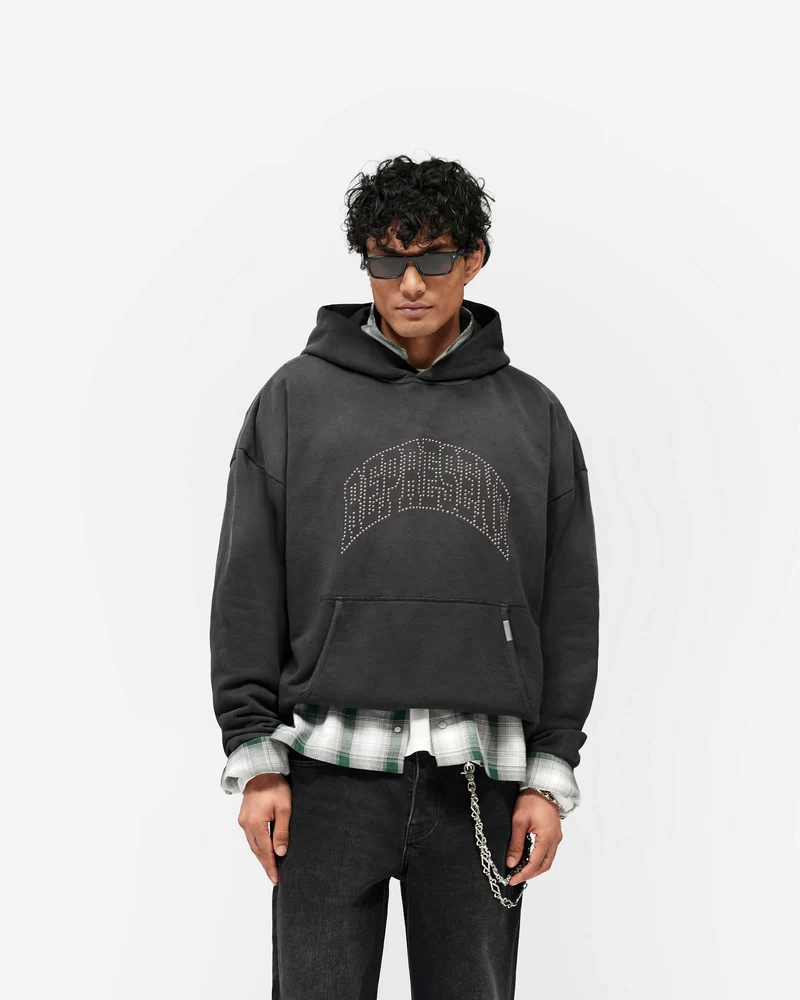 Represent Embellished Hoodie - Stained Black