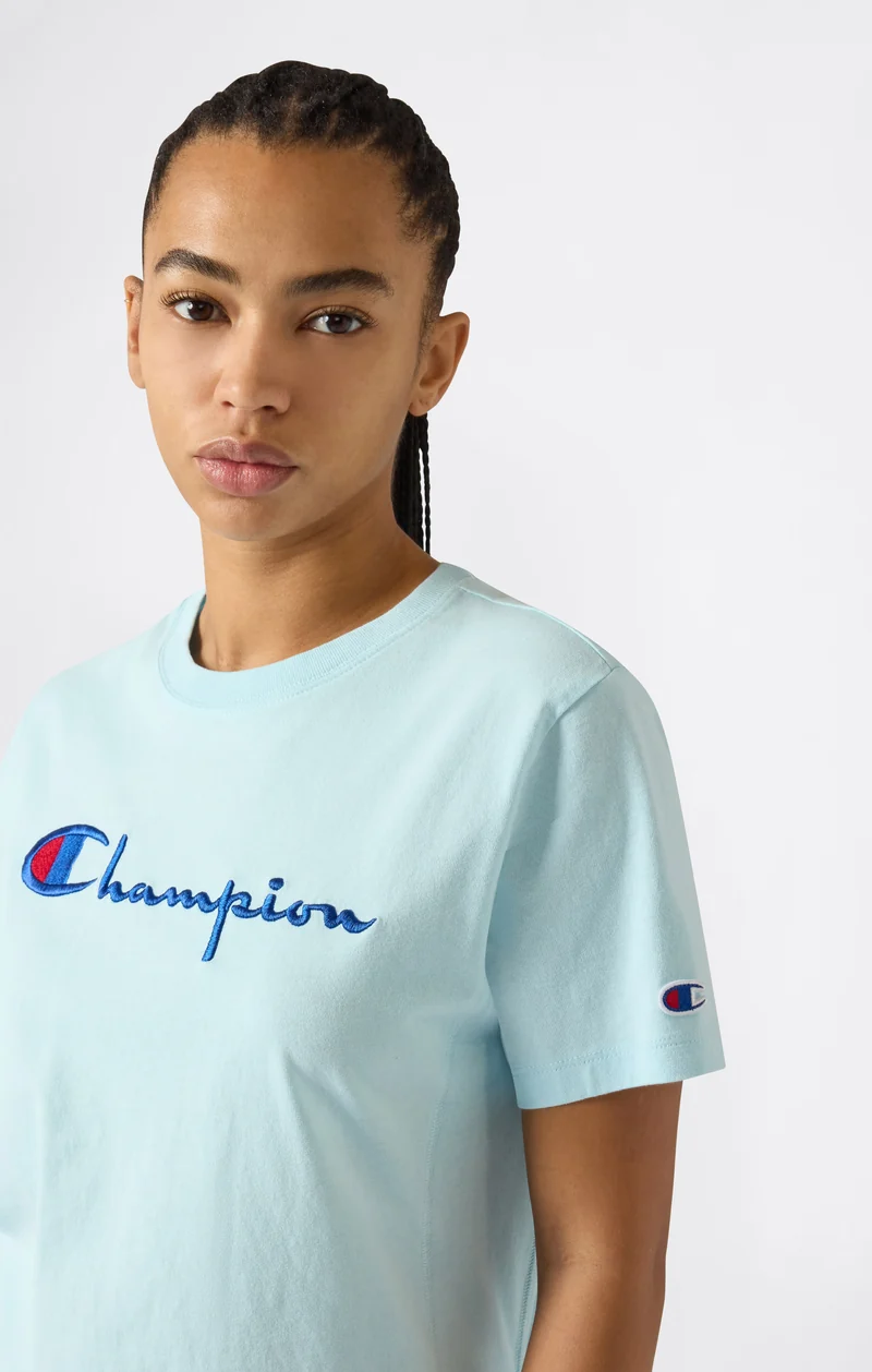 Women’s Reverse Weave Crewneck T-Shirt with Embroidered Logo