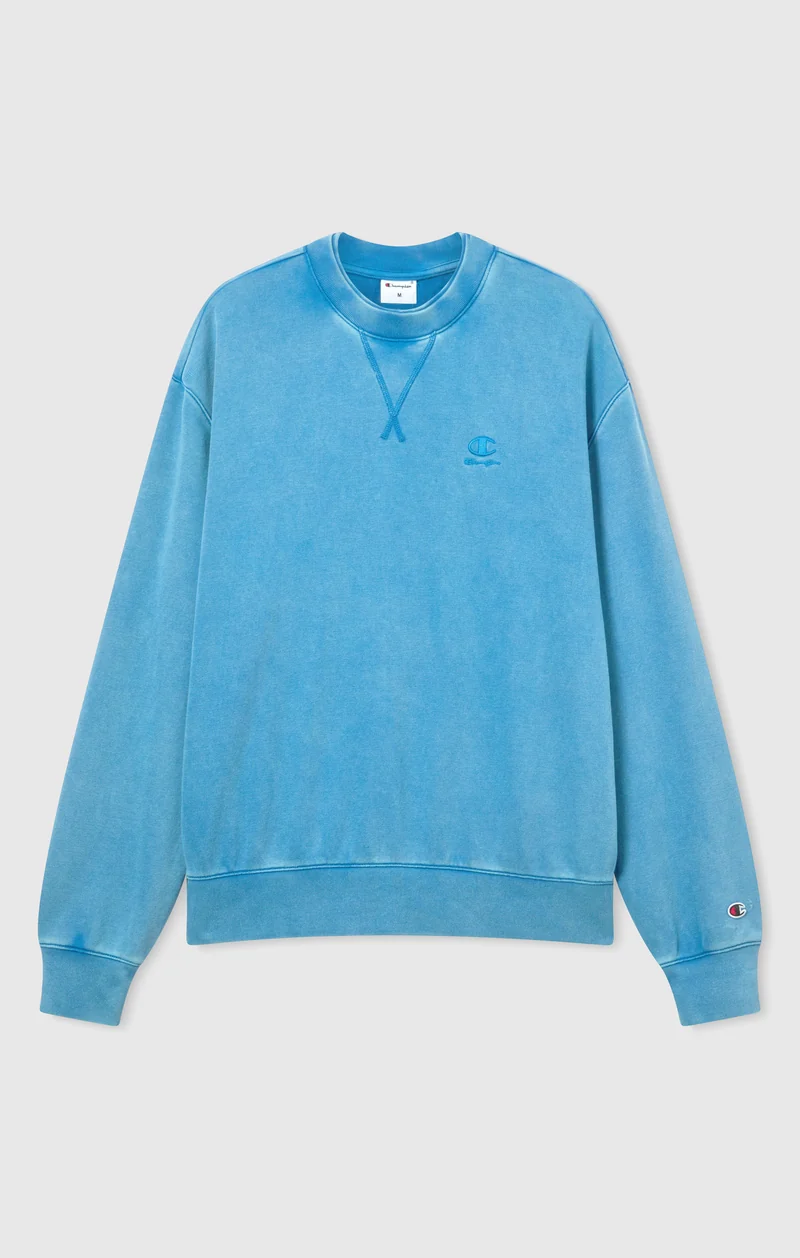 Men’s Crewneck Sweatshirt with Embroidered Logo and Washed Effect Icons