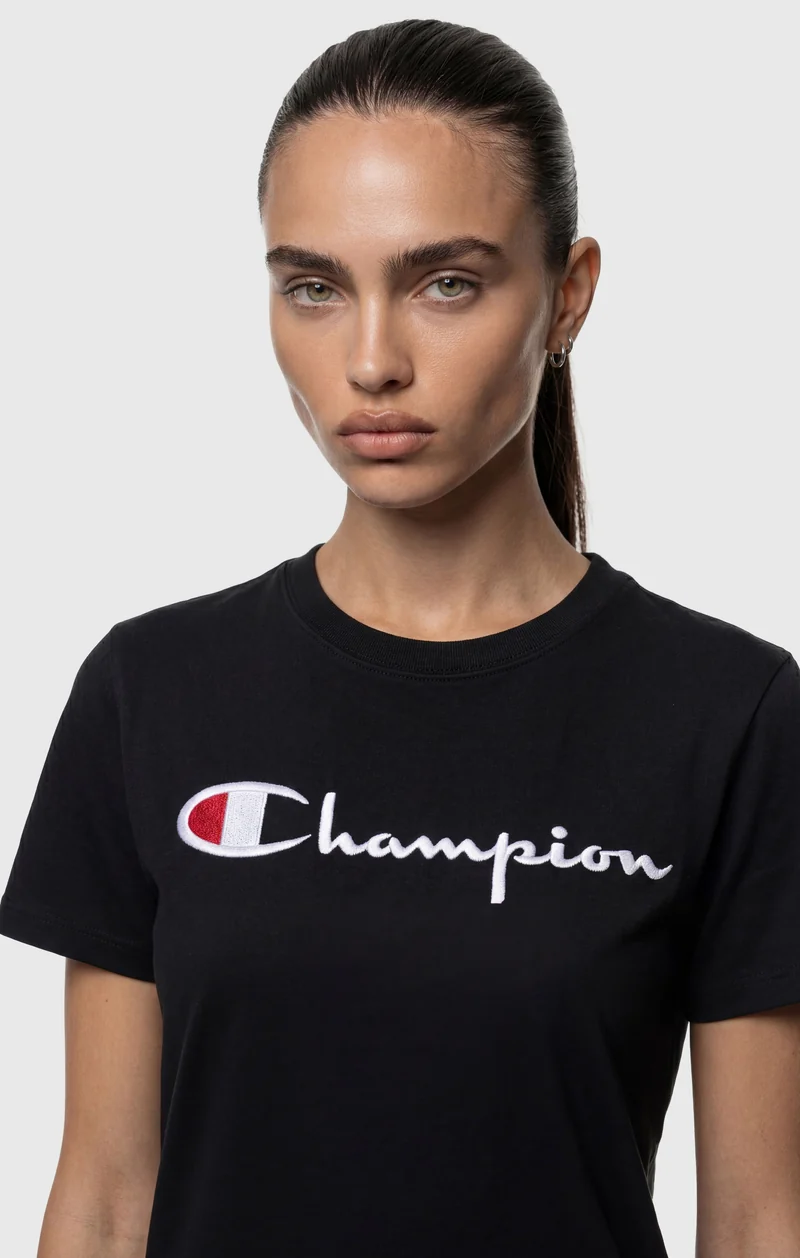 Women’s Reverse Weave Crewneck T-Shirt with Embroidered Logo