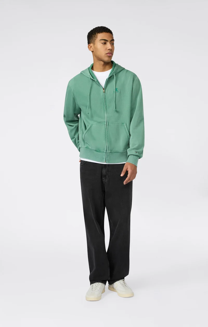 Men’s Full Zip Hooded Sweatshirt with Embroidered Logo and Washed Effect Icons
