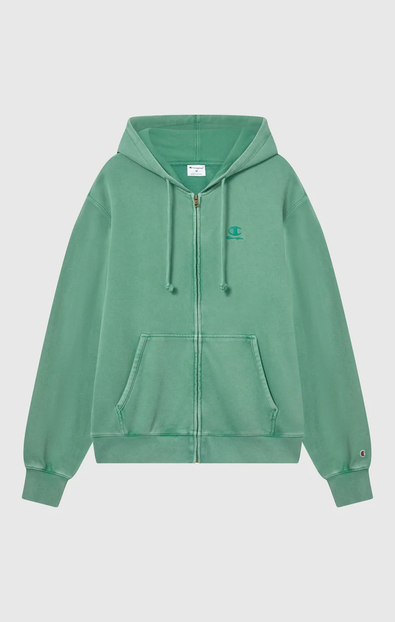 Men’s Full Zip Hooded Sweatshirt with Embroidered Logo and Washed Effect Icons