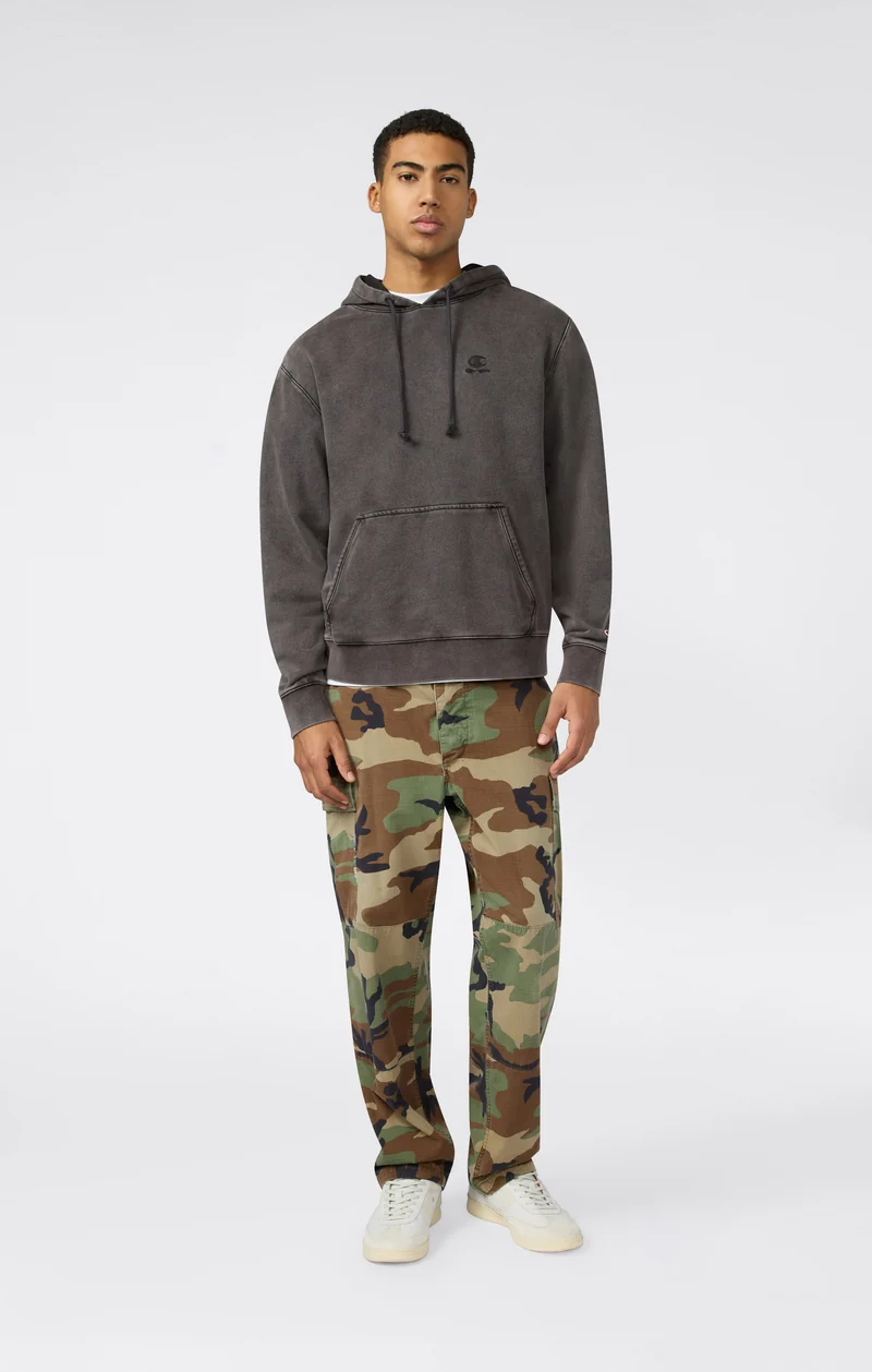 Men’s Hooded Sweatshirt with Embroidered Logo and Washed Effect Icons