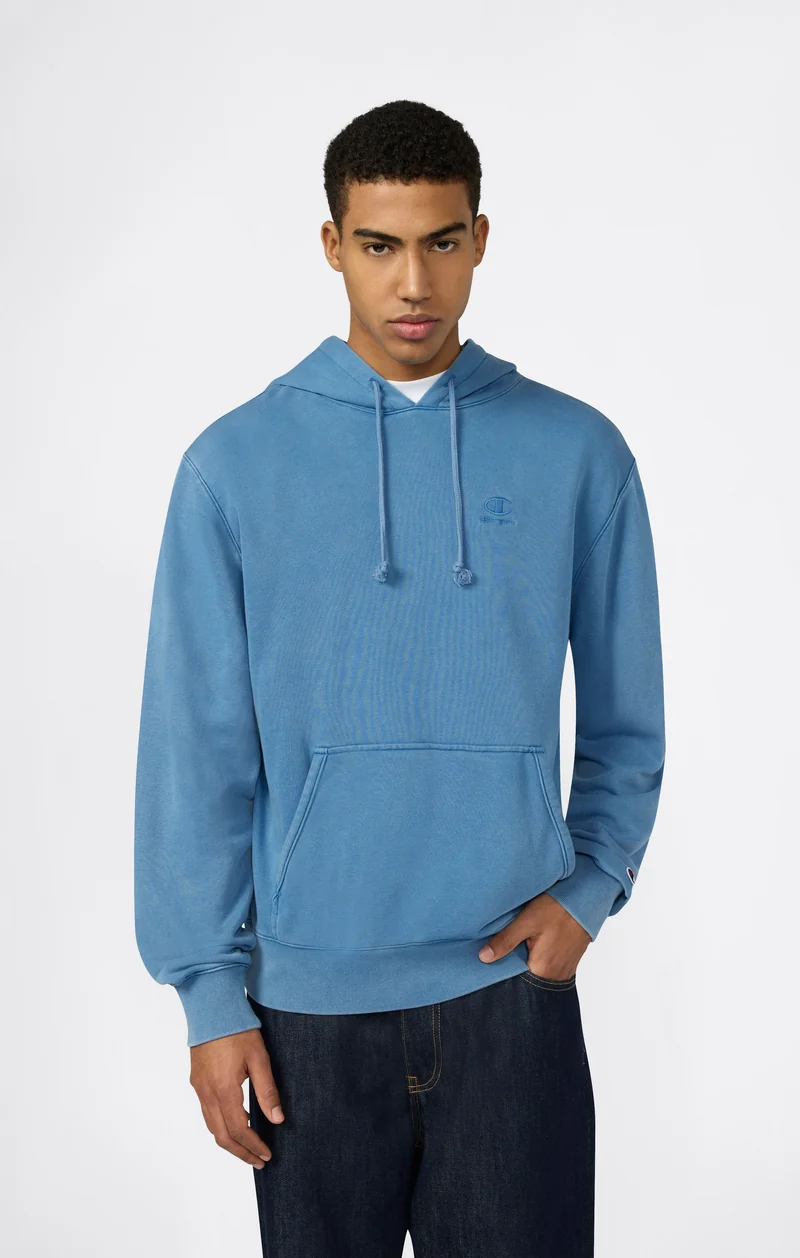 Men’s Hooded Sweatshirt with Embroidered Logo and Washed Effect Icons