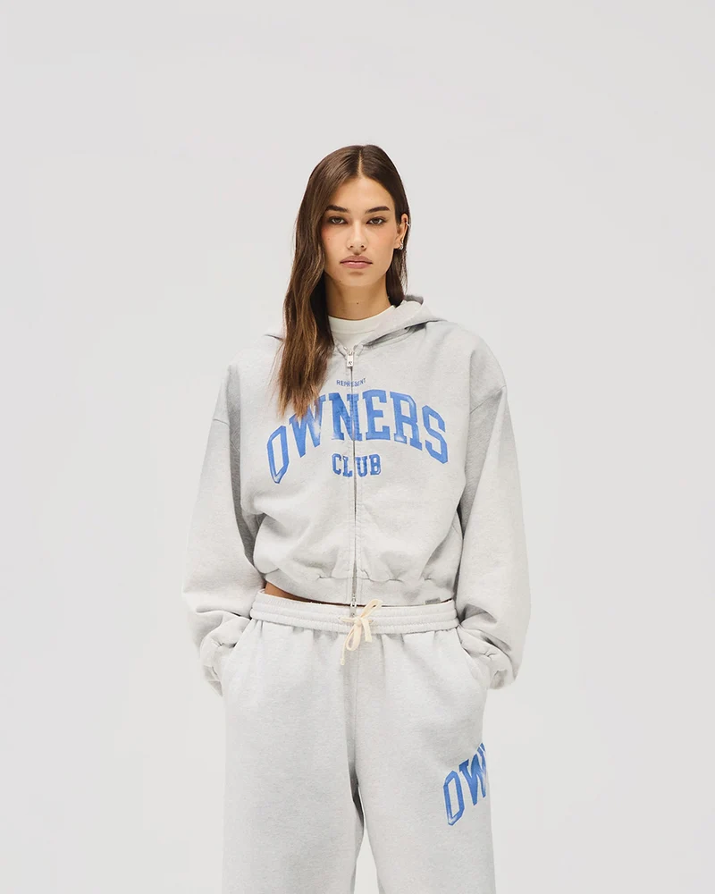 Represent Owners Club Zip Through Hoodie - Sprayed Ice Grey Marl