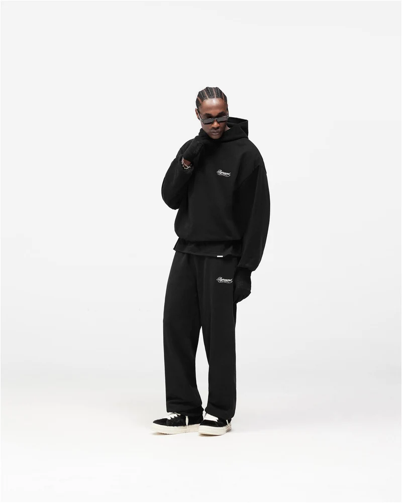 Dual Layer Script Hoodie - Jet Black