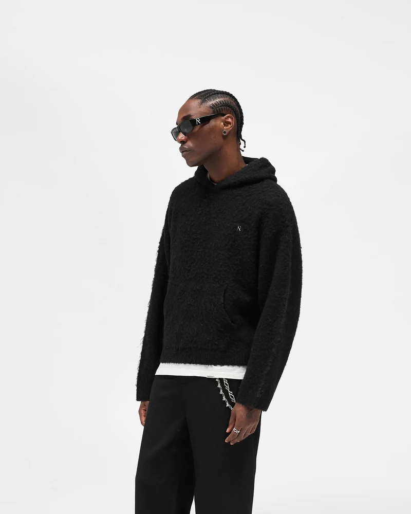 Textured Borg Hoodie - Jet Black