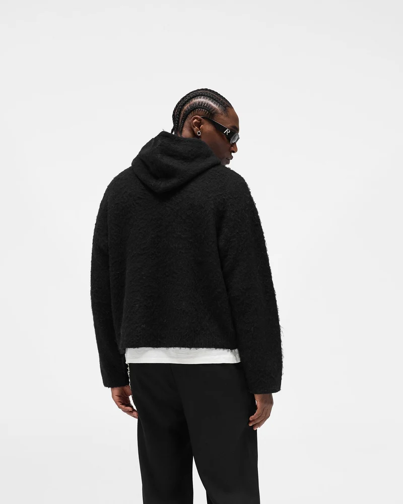 Textured Borg Hoodie - Jet Black