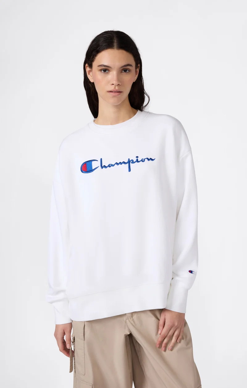 Women’s Lightweight Reverse Weave Crewneck Sweatshirt with Embroidered Logo