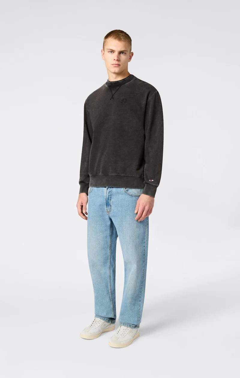 Men’s Crewneck Sweatshirt with Embroidered Logo and Washed Effect Icons