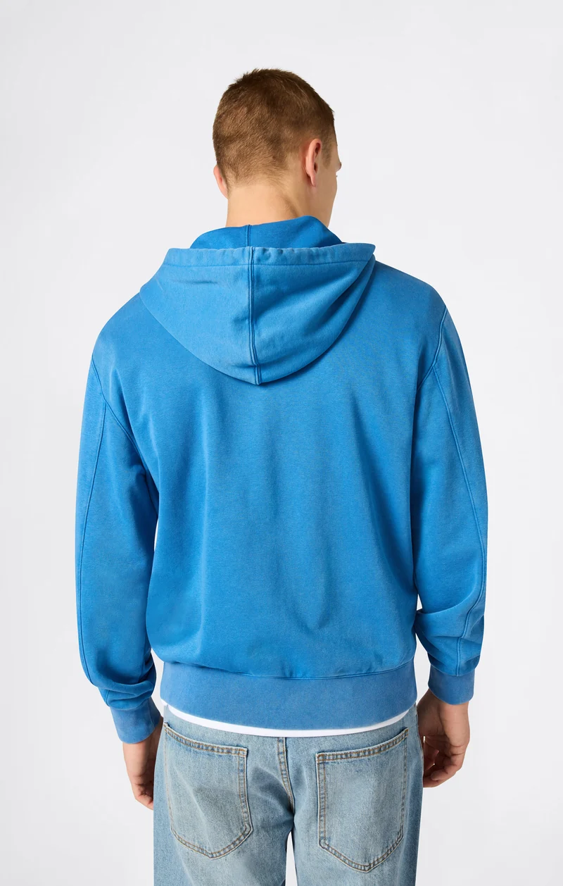 Men’s Full Zip Hooded Sweatshirt with Embroidered Logo and Washed Effect Icons