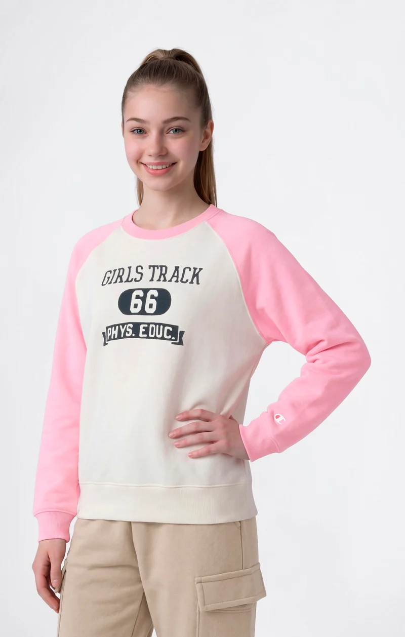 Girls’ Lightweight Crewneck Sweatshirt with Graphic Icons