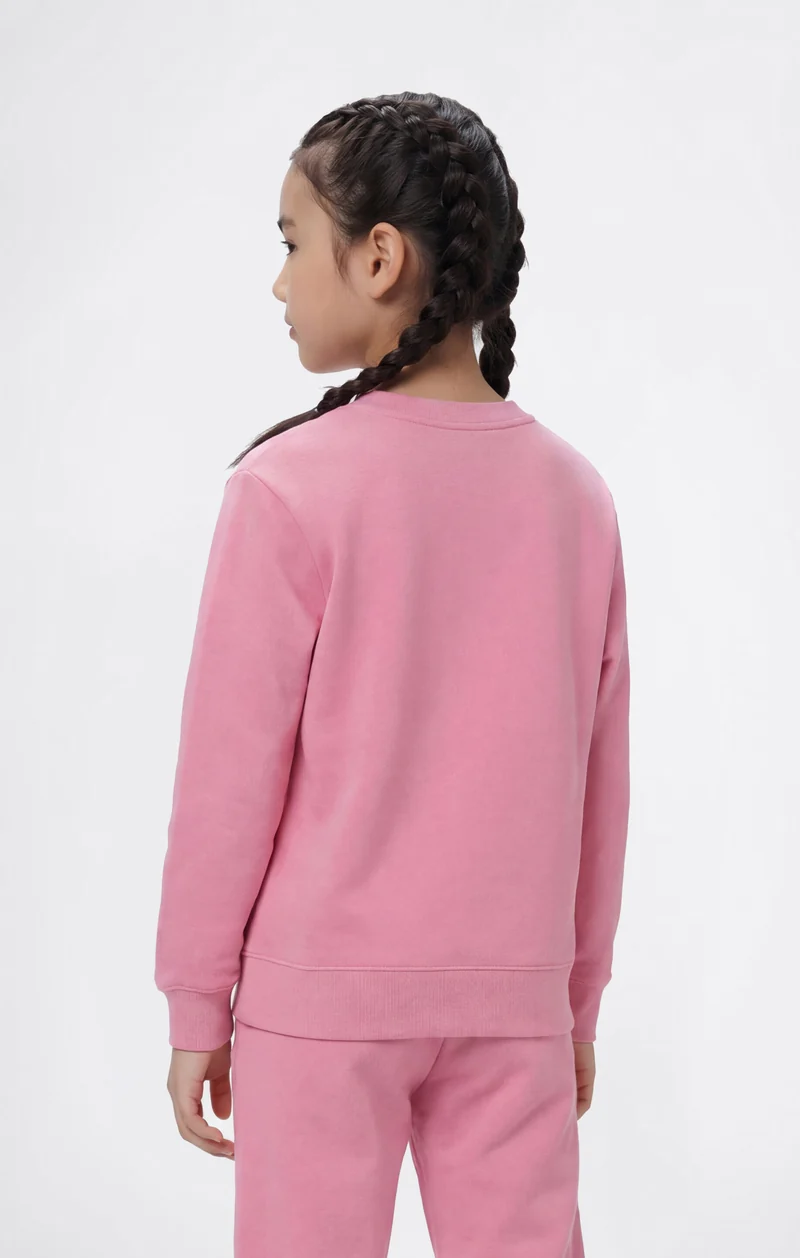 Girls’ Lightweight Crewneck Sweatshirt with Tonal Embroidered Maxi Logo Icons