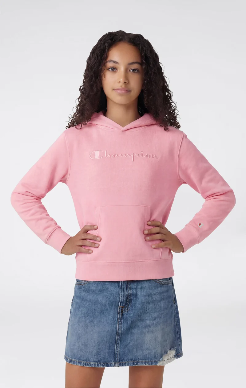 Girls’ Lightweight Hooded Sweatshirt with Tonal Embroidered Maxi Logo Icons