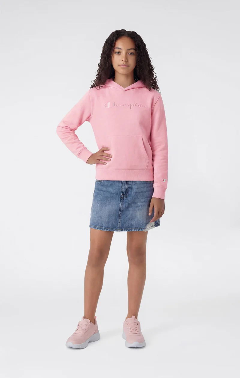 Girls’ Lightweight Hooded Sweatshirt with Tonal Embroidered Maxi Logo Icons