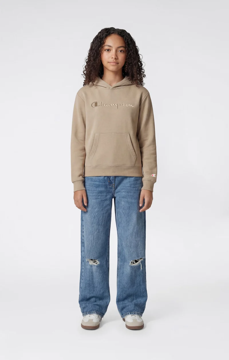 Girls’ Lightweight Hooded Sweatshirt with Tonal Embroidered Maxi Logo Icons