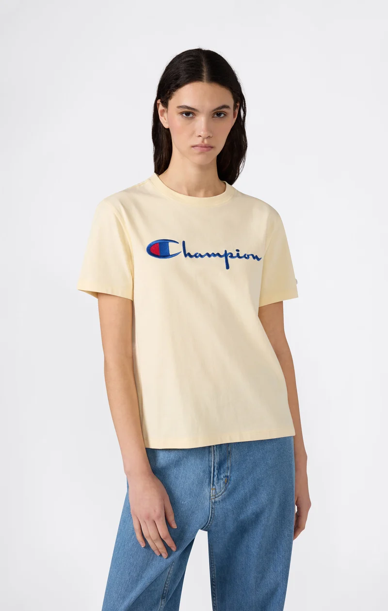 Women’s Reverse Weave Crewneck T-Shirt with Embroidered Logo