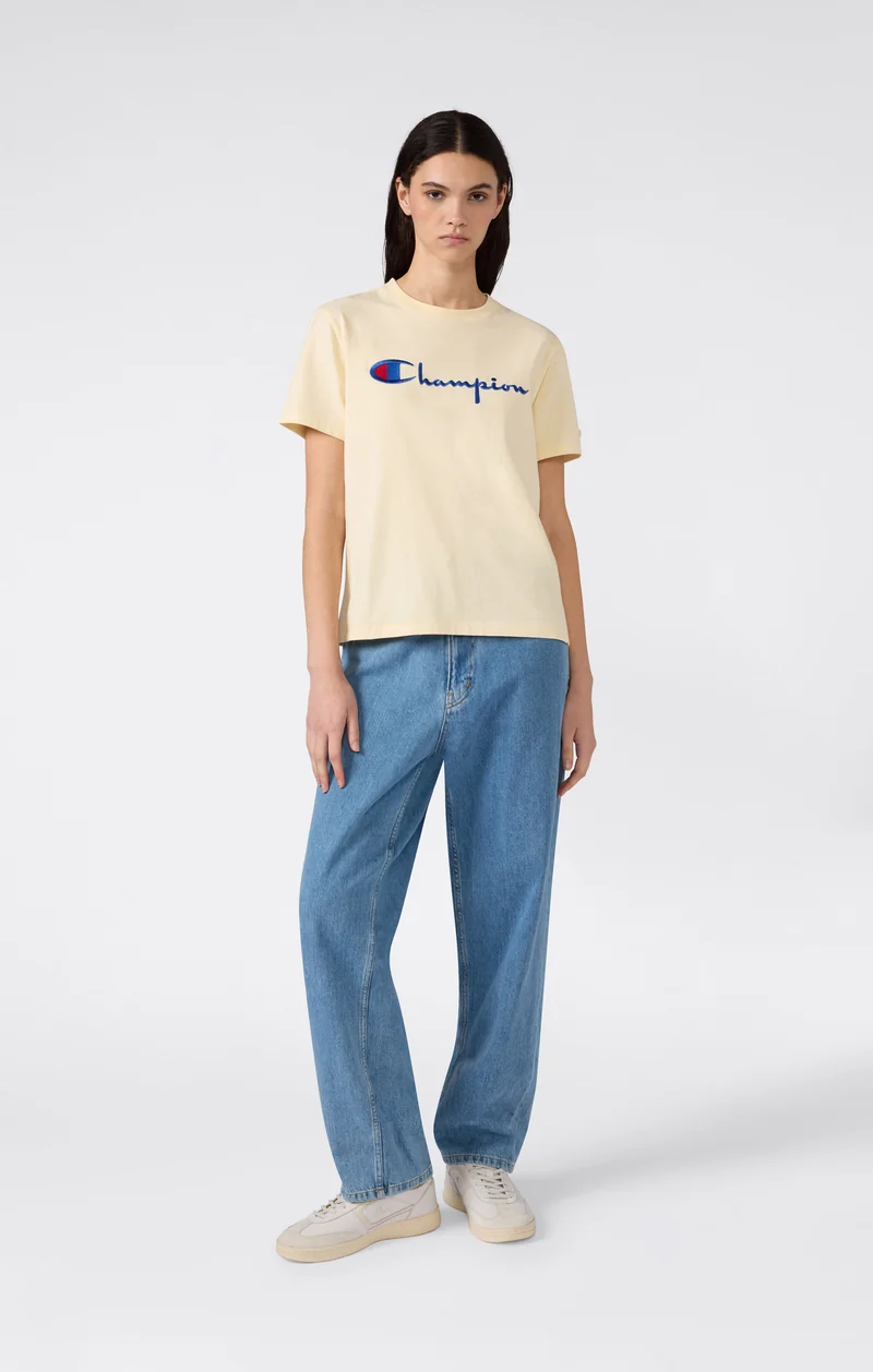 Women’s Reverse Weave Crewneck T-Shirt with Embroidered Logo