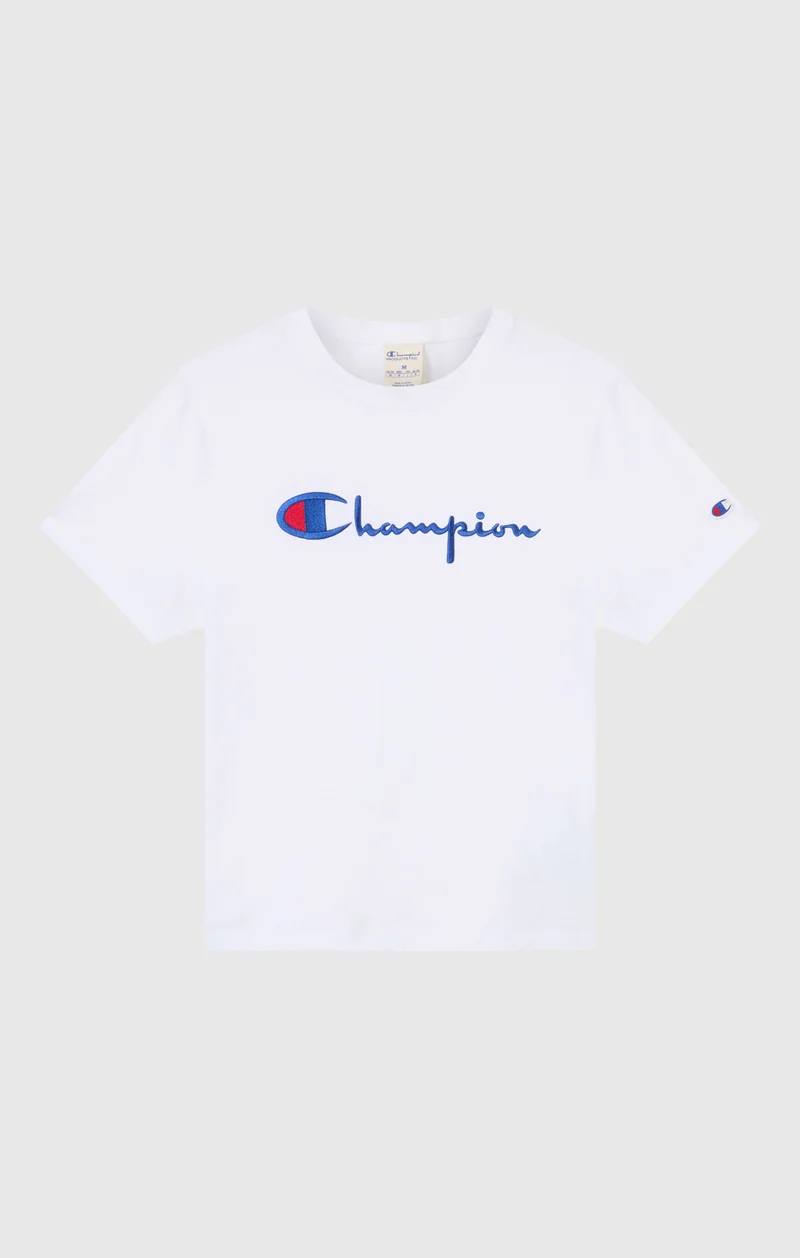 Women’s Reverse Weave Crewneck T-Shirt with Embroidered Logo