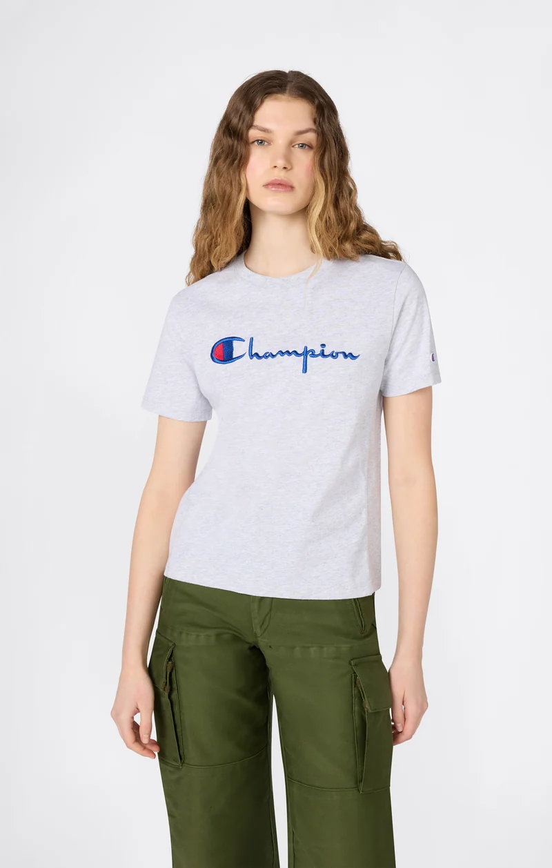 Women’s Reverse Weave Crewneck T-Shirt with Embroidered Logo