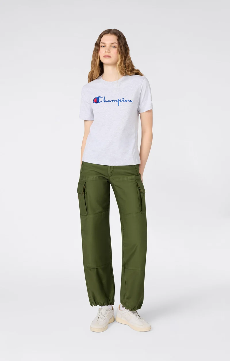 Women’s Reverse Weave Crewneck T-Shirt with Embroidered Logo