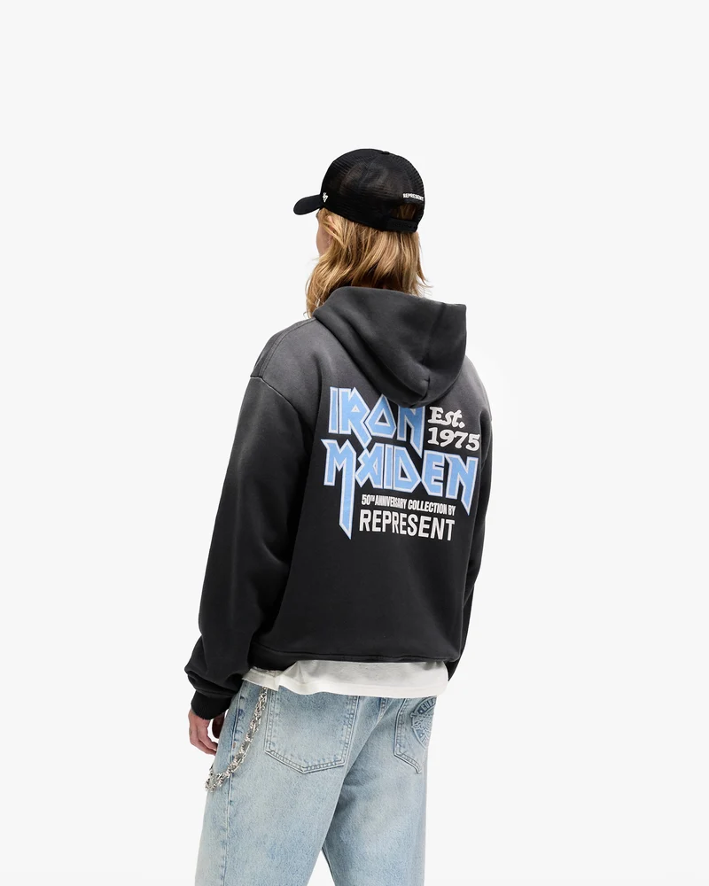 Represent X Iron Maiden Anniversary Zip Through Hoodie - Stained Black