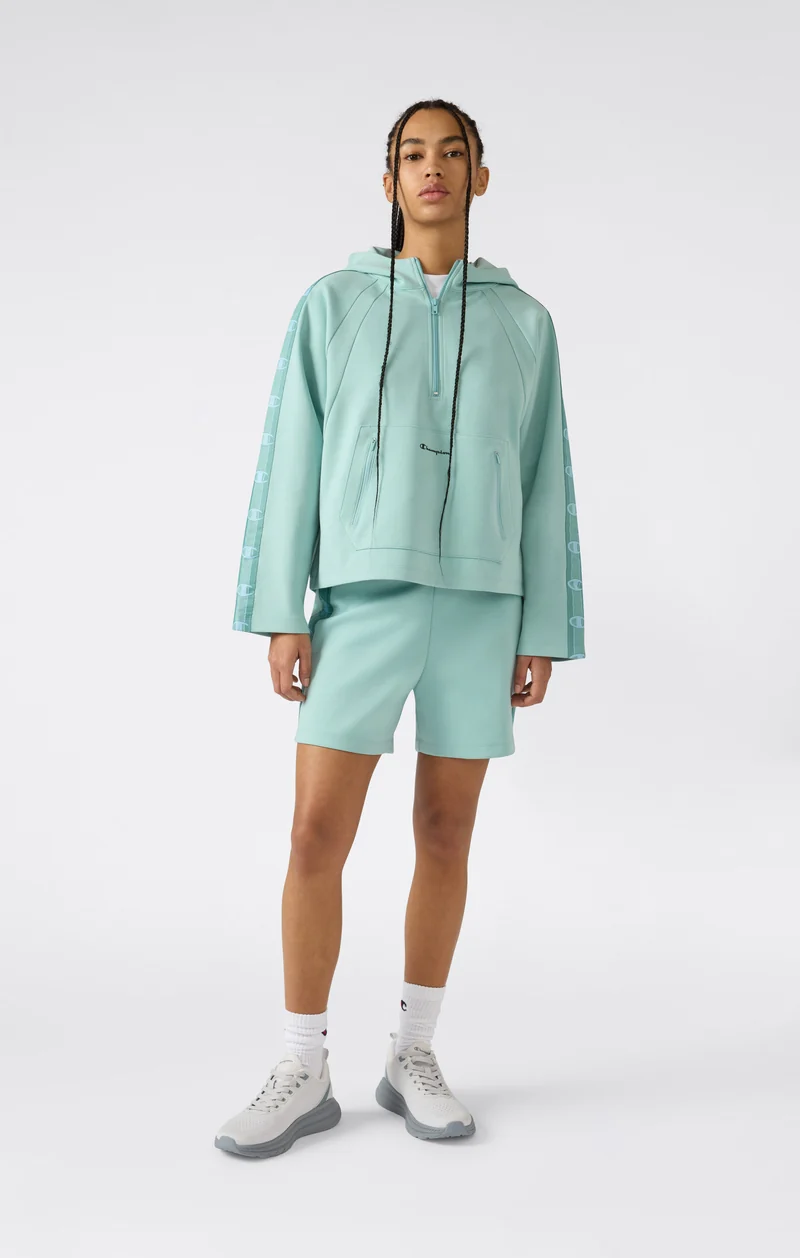 Women’s Interlock Hoodie with Half Zip and Tape Logo