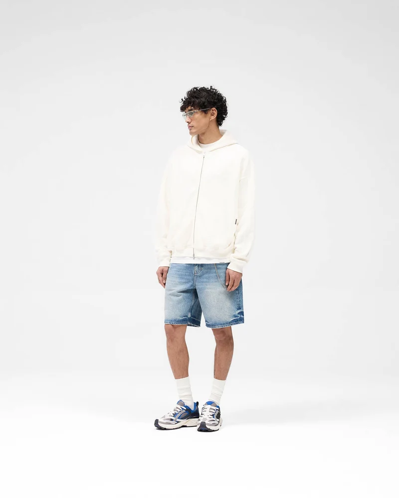 Waffle Zip Through Hoodie - Flat White