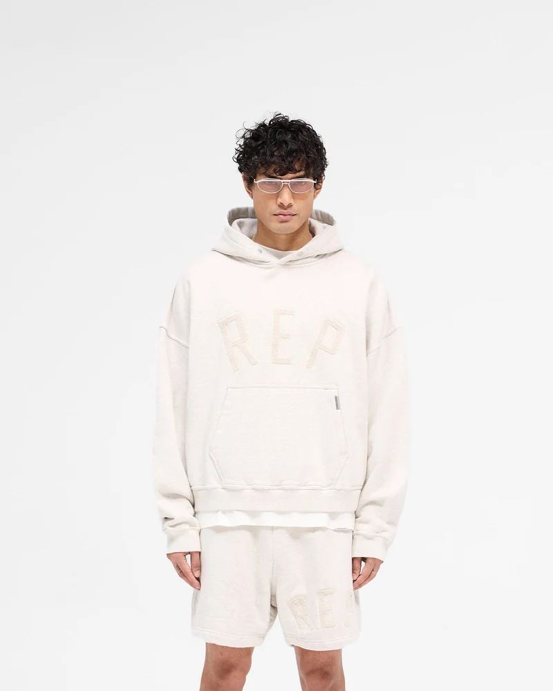 Rep Applique Hoodie - Cream Marl