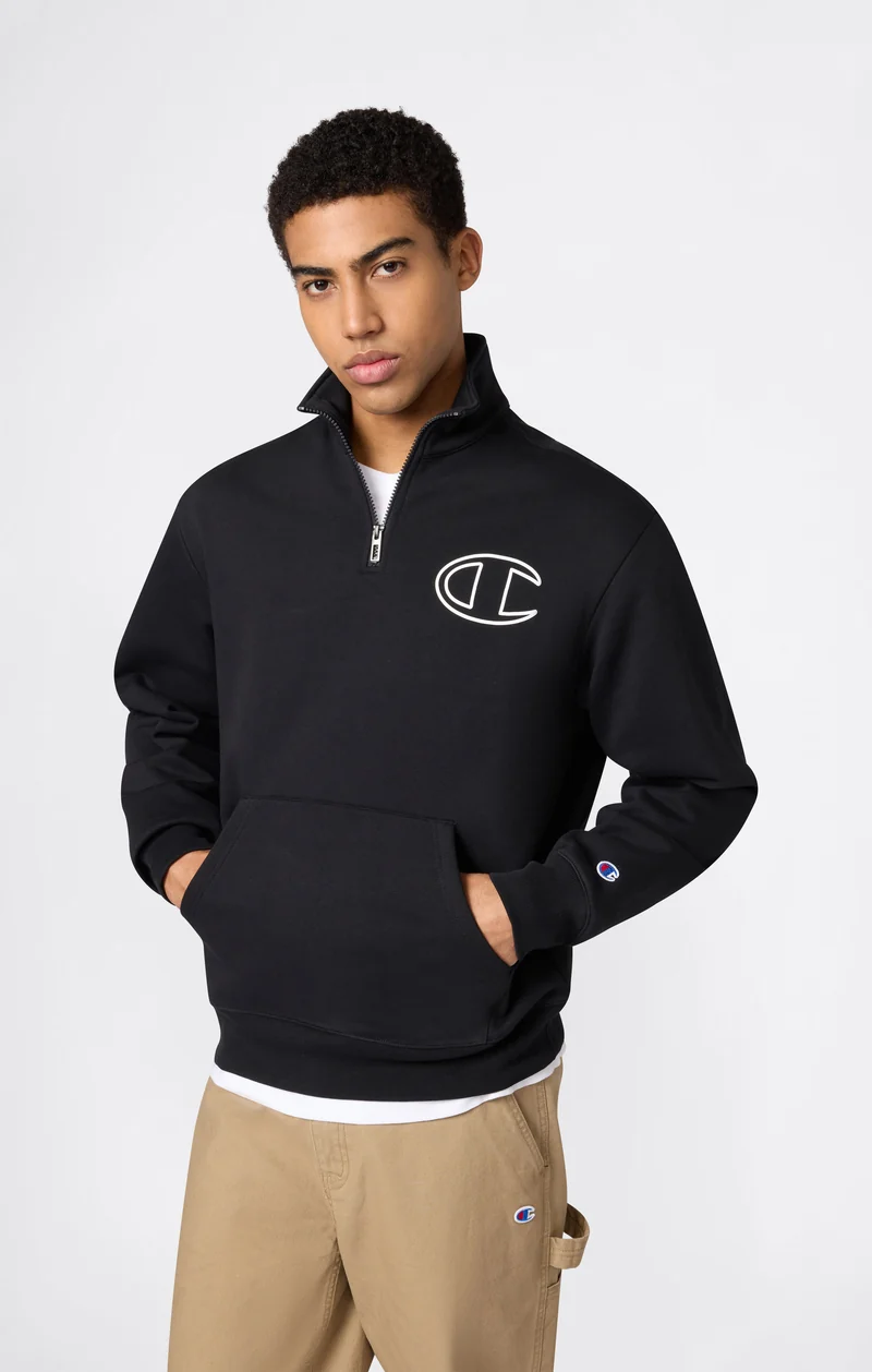 Men’s Half Zip Sweatshirt With Brushed Interior And Puff Print Logo