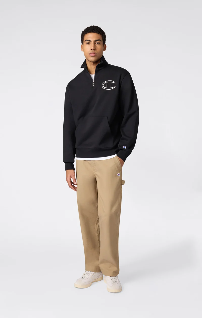 Men’s Half Zip Sweatshirt With Brushed Interior And Puff Print Logo