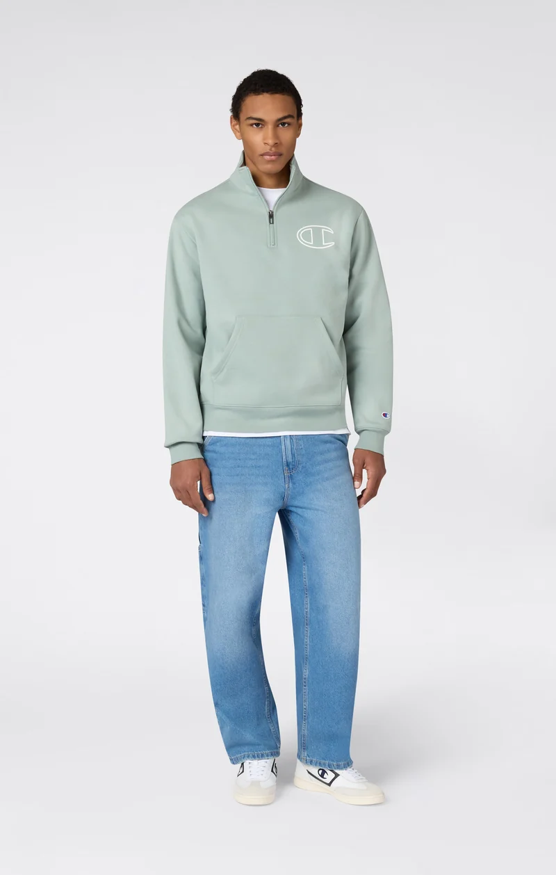Men’s Half Zip Sweatshirt With Brushed Interior And Puff Print Logo