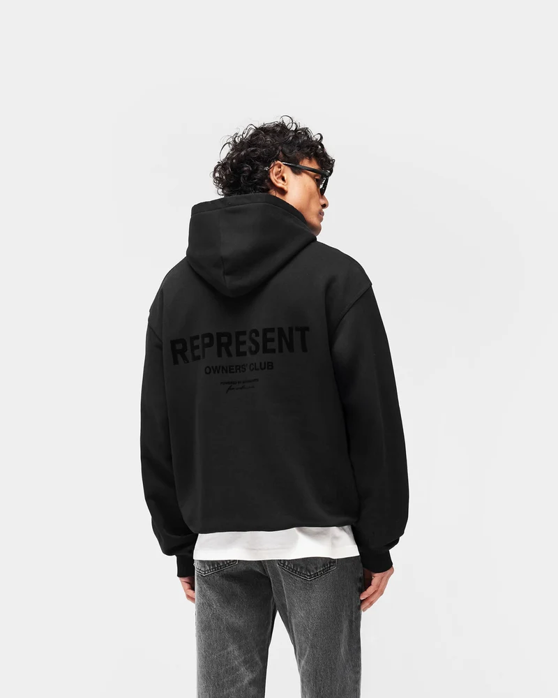 Represent Owners Club Flocked Hoodie - Black
