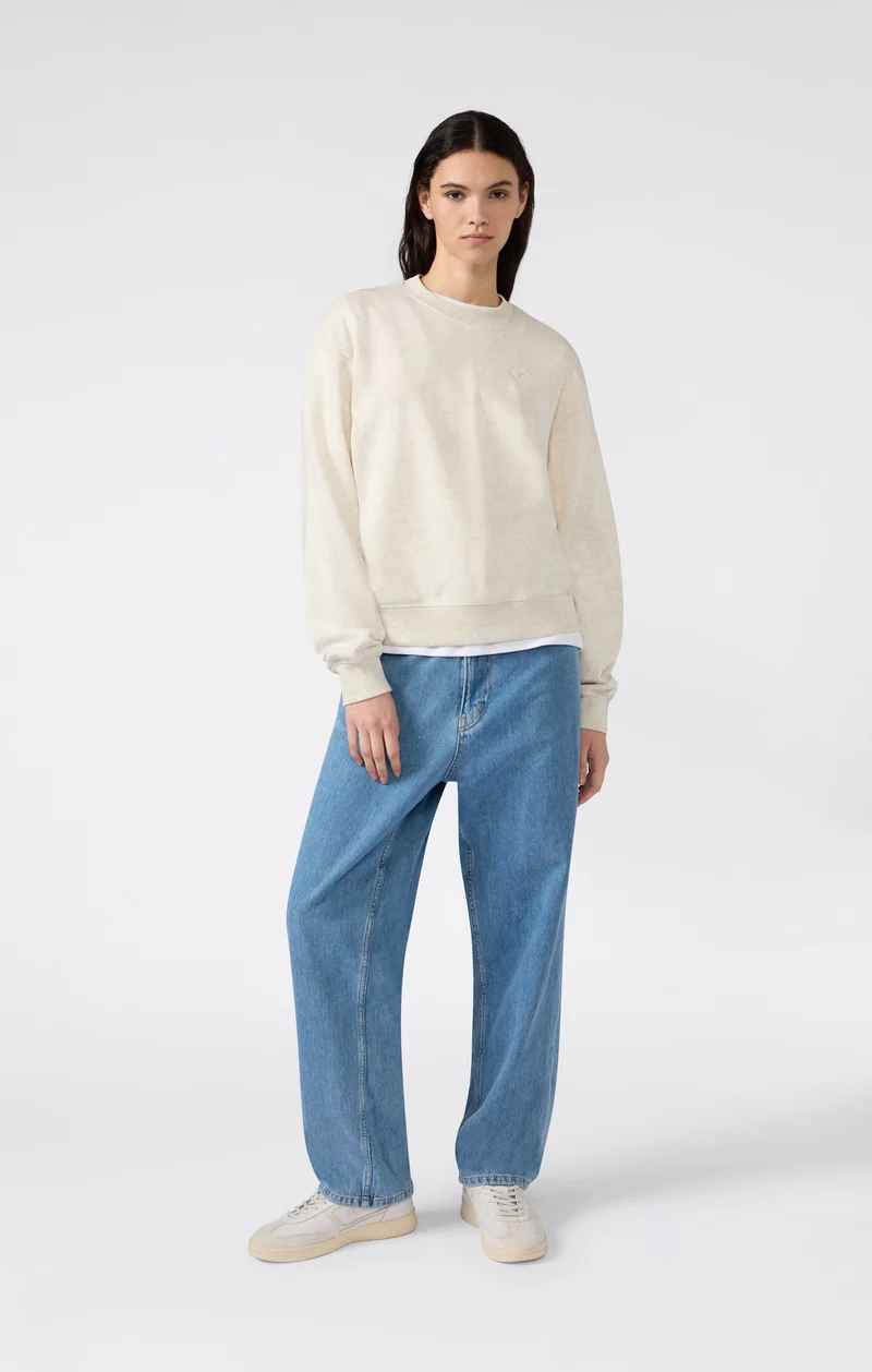 Women’s Lightweight Crewneck Sweatshirt with Tonal Embroidered “C” Logo Icons