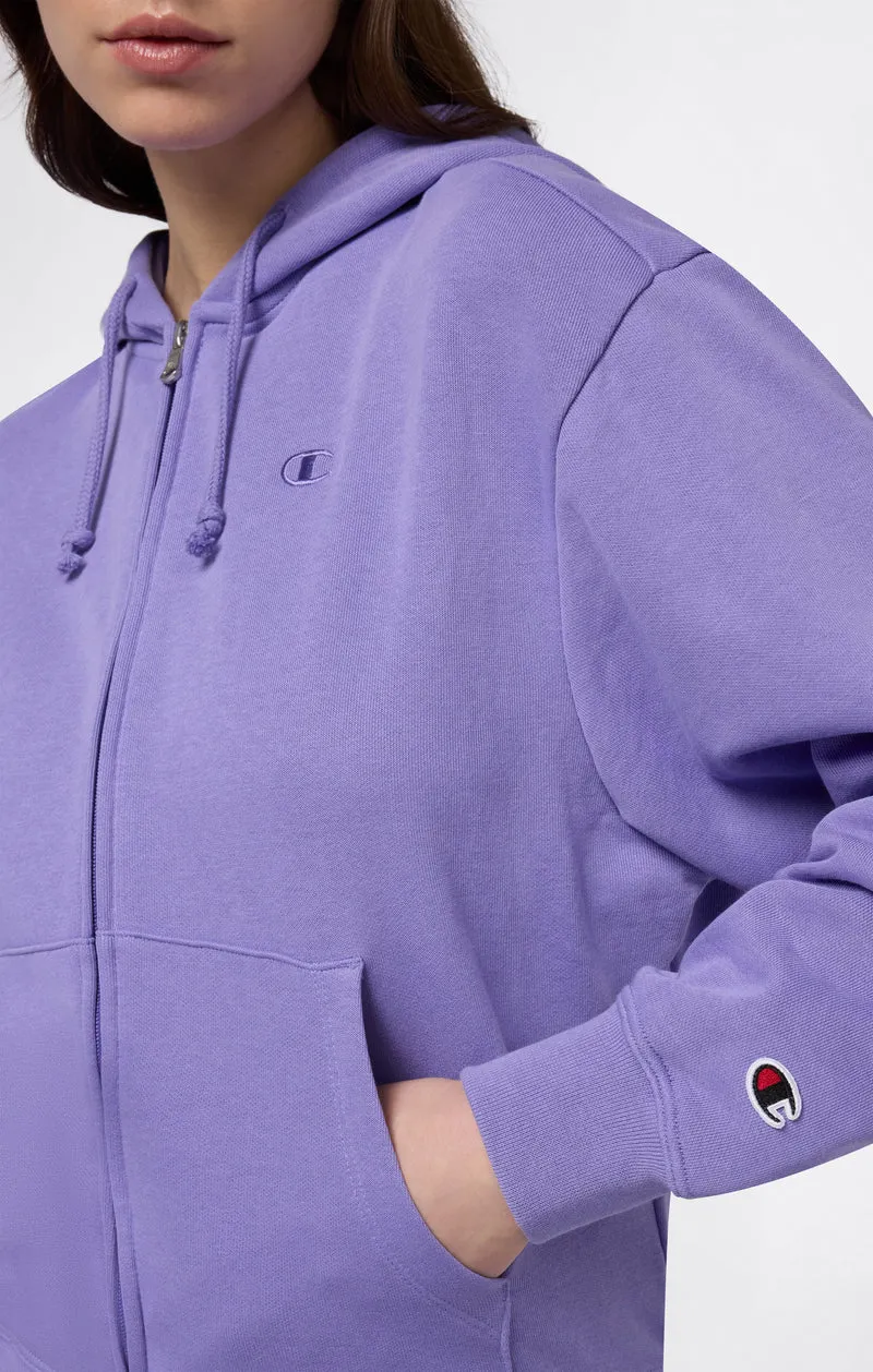 Women’s Lightweight Full Zip Hooded Sweatshirt with Tonal Embroidered “C” Logo Icons