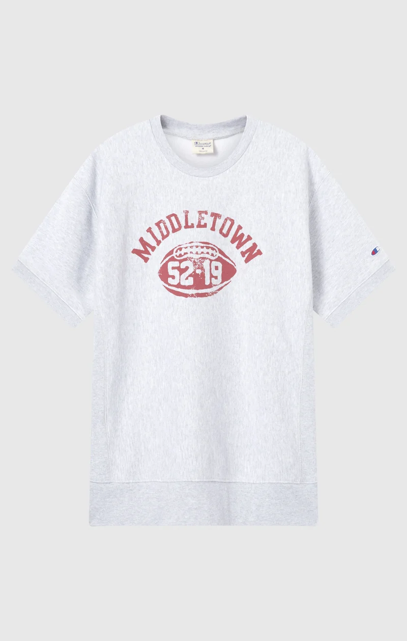 Men’s Heavyweight Short Sleeve Sweatshirt with Brushed Interior and Print Reverse Weave