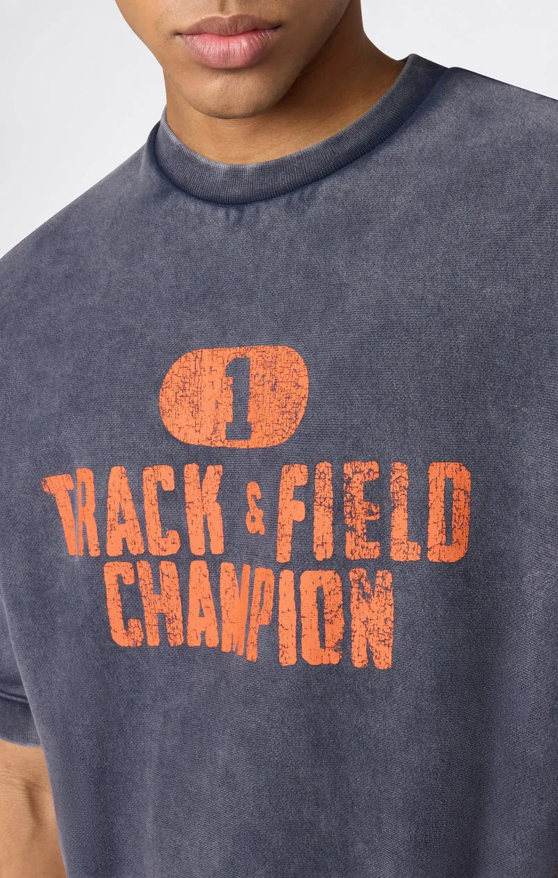 Men’s Heavyweight Short Sleeve Sweatshirt with Brushed Interior and Print Reverse Weave
