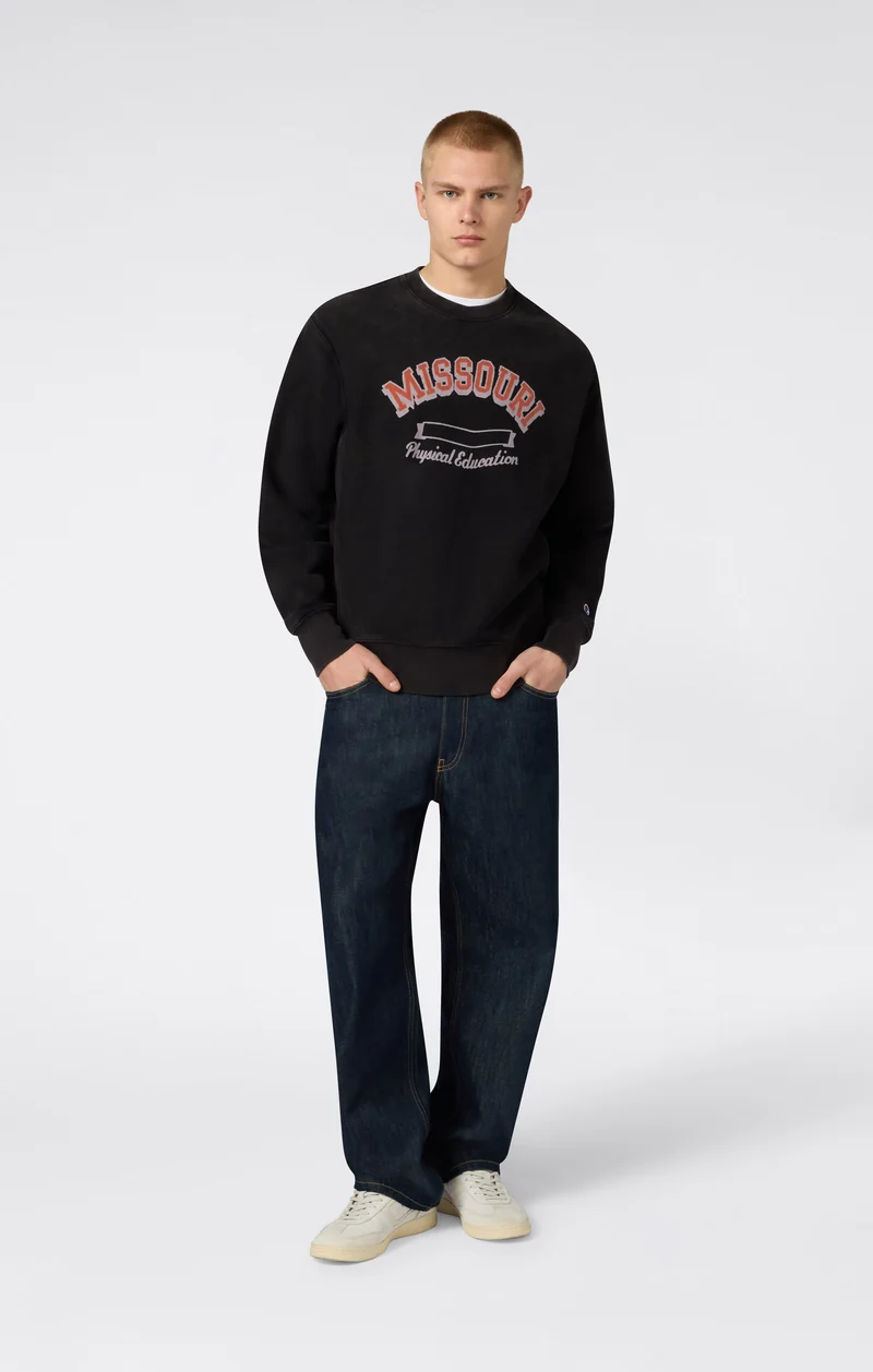 Men’s Heavyweight Crewneck Sweatshirt with Brushed Interior and Print Reverse Weave