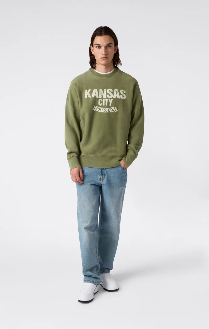 Men’s Heavyweight Crewneck Sweatshirt with Brushed Interior and Print Reverse Weave