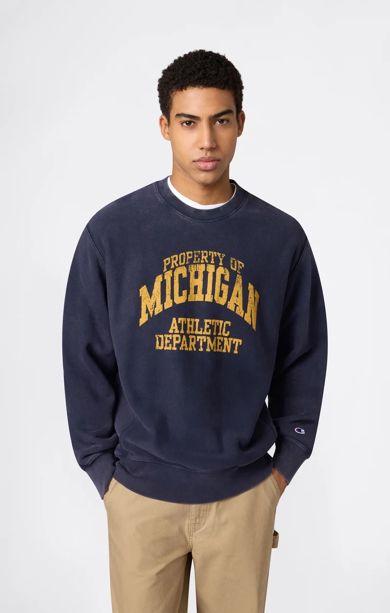 Men’s Heavyweight Crewneck Sweatshirt with Brushed Interior and Print Reverse Weave