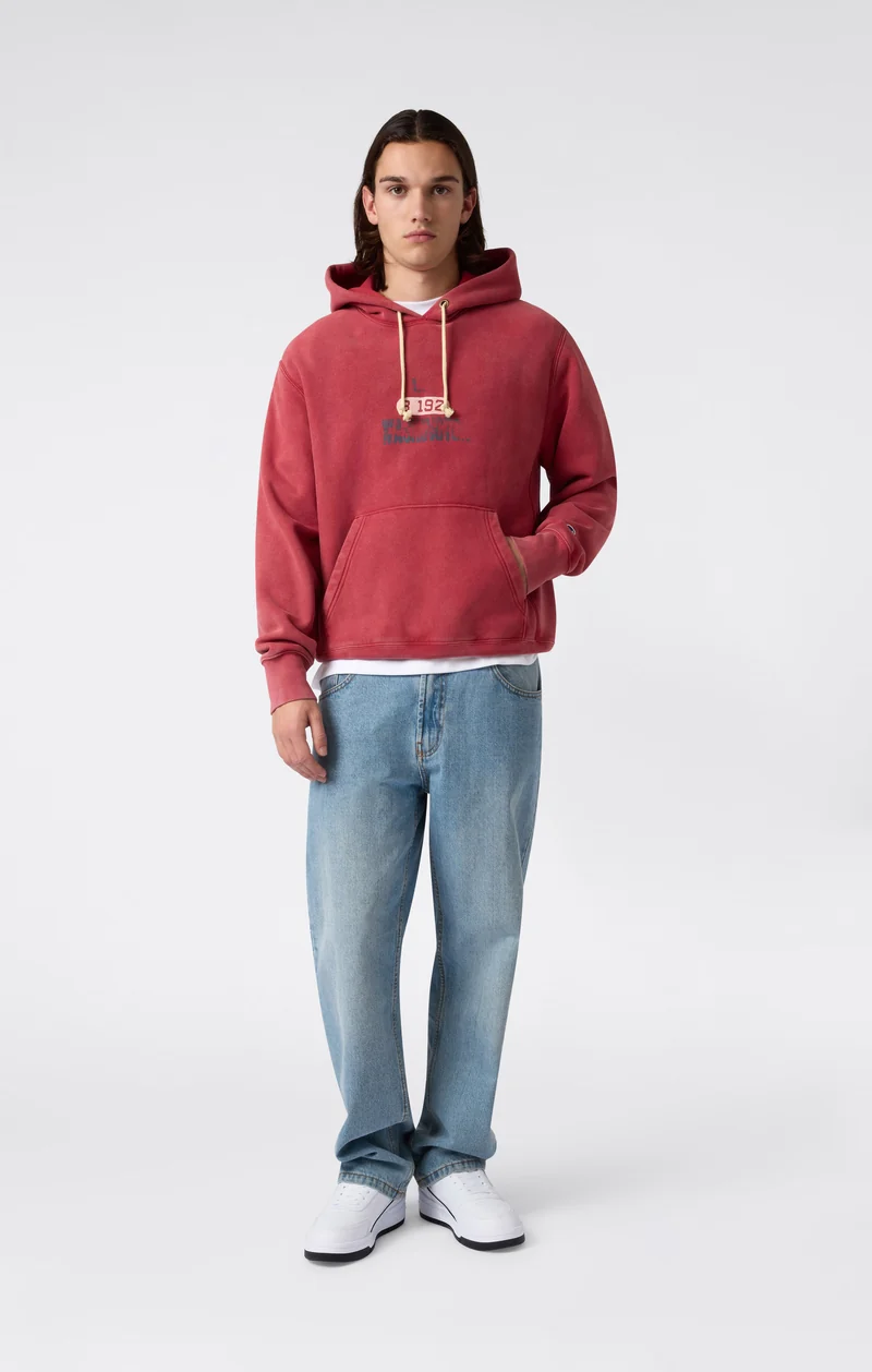 Heavyweight Men's Hooded Sweatshirt with Brushed Interior and Print Reverse Weave