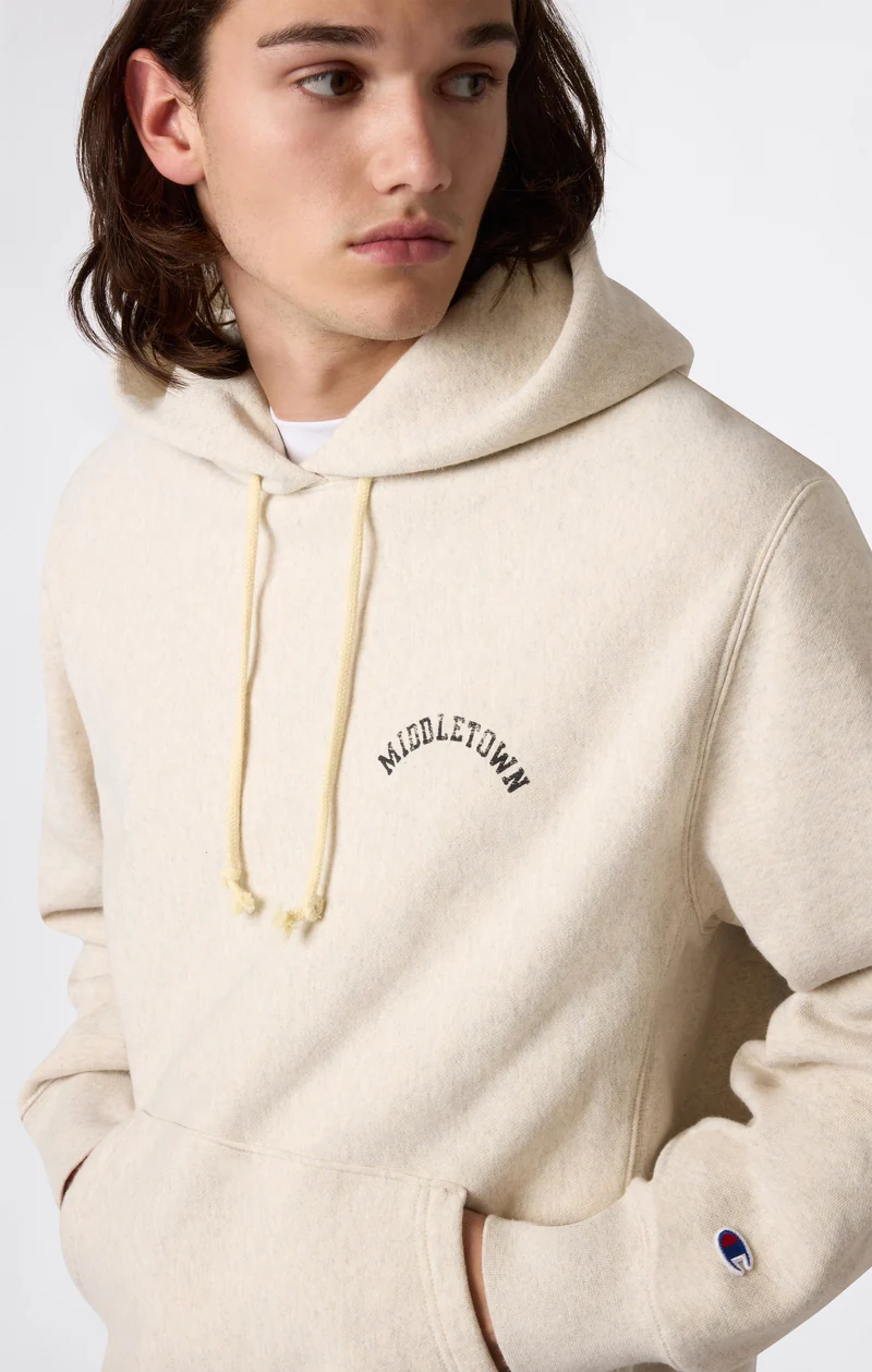 Heavyweight Men's Hooded Sweatshirt with Brushed Interior and Print Reverse Weave
